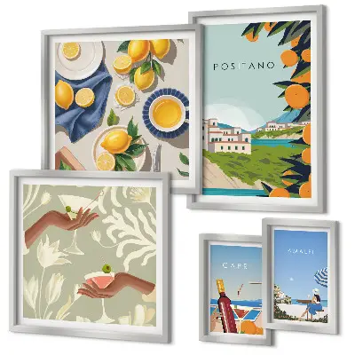 Conjunto de cuadros decorativos paisajes de vacaciones en Italia con Amalfi y Capri