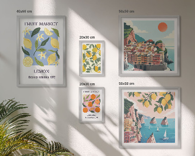 Set de 5 cuadros para salón Paisajes frutales de época