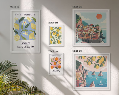 Set de 5 cuadros para salón Paisajes frutales de época