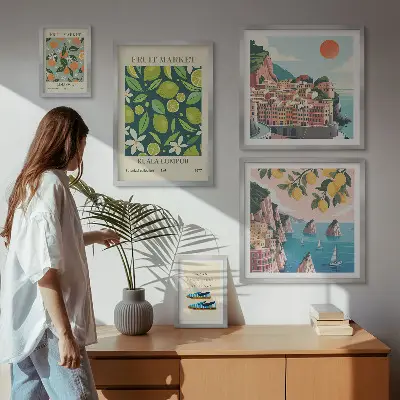 Conjunto de cuadros decorativos diseño de vacaciones con frutas tropicales
