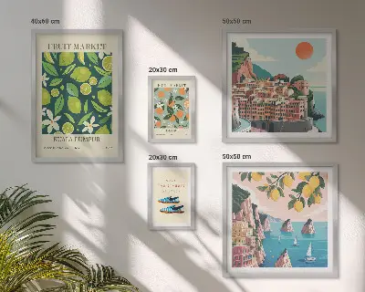 Conjunto de cuadros decorativos diseño de vacaciones con frutas tropicales