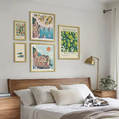 Conjunto de cuadros decorativos diseño de vacaciones con frutas tropicales
