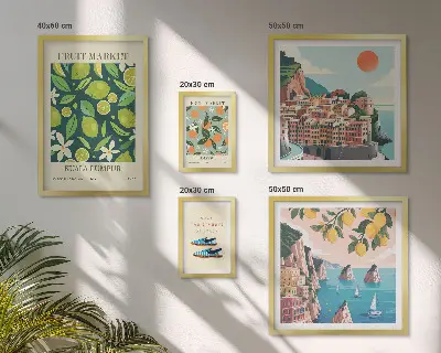 Conjunto de cuadros decorativos diseño de vacaciones con frutas tropicales