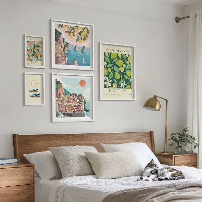 Conjunto de cuadros decorativos diseño de vacaciones con frutas tropicales