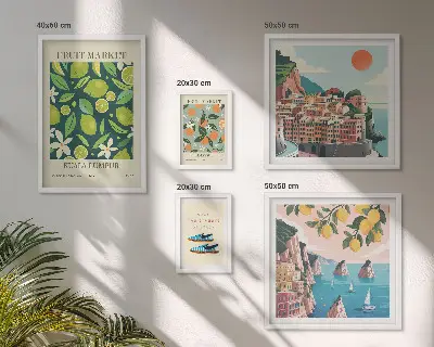 Conjunto de cuadros decorativos diseño de vacaciones con frutas tropicales