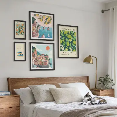 Conjunto de cuadros decorativos diseño de vacaciones con frutas tropicales