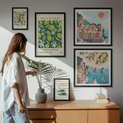 Conjunto de cuadros decorativos diseño de vacaciones con frutas tropicales