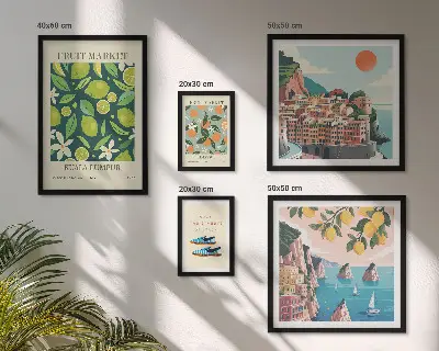 Conjunto de cuadros decorativos diseño de vacaciones con frutas tropicales