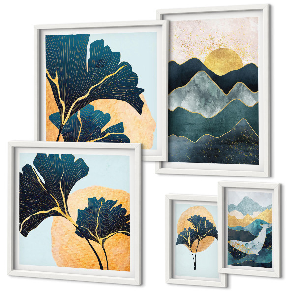 Pared galería de arte Paisajes de montaña con plantas de estilo elegante