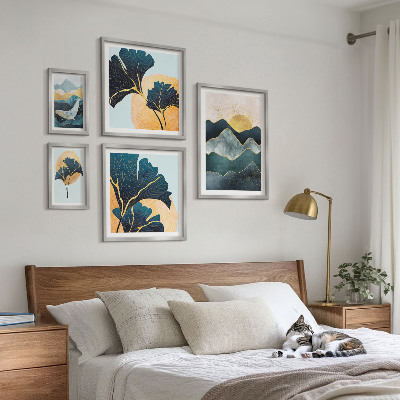 Pared galería de arte Paisajes de montaña con plantas de estilo elegante