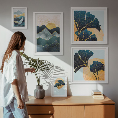 Pared galería de arte Paisajes de montaña con plantas de estilo elegante