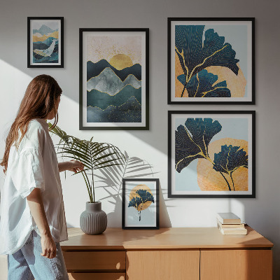 Pared galería de arte Paisajes de montaña con plantas de estilo elegante