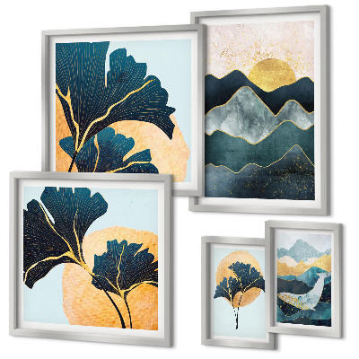 Pared galería de arte Paisajes de montaña con plantas de estilo elegante