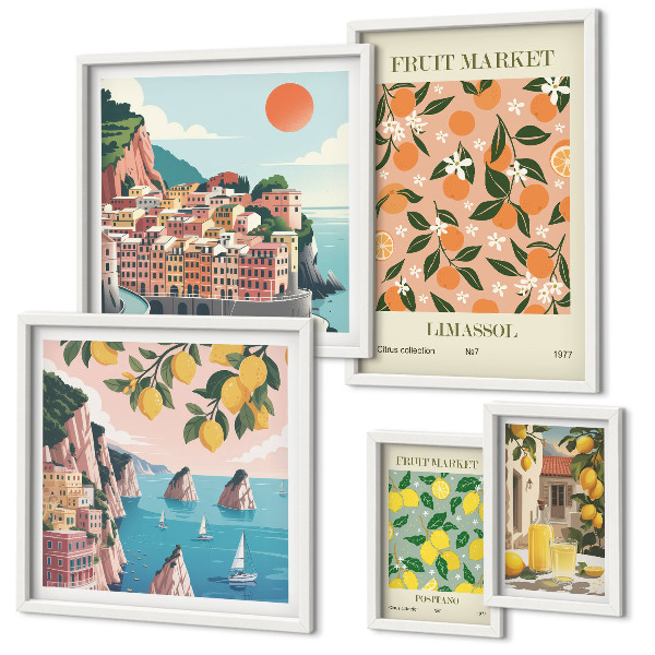 Conjunto de cuadros decorativos Mercados de frutas junto al mar