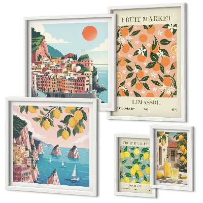Conjunto de cuadros decorativos Mercados de frutas junto al mar