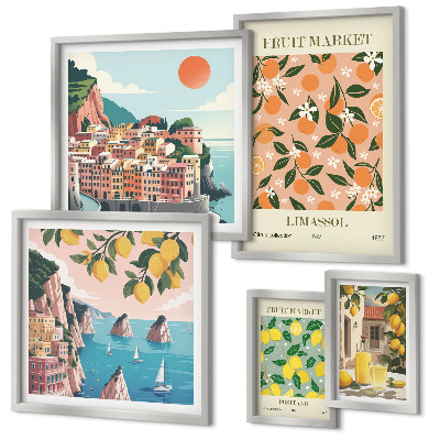Conjunto de cuadros decorativos Mercados de frutas junto al mar