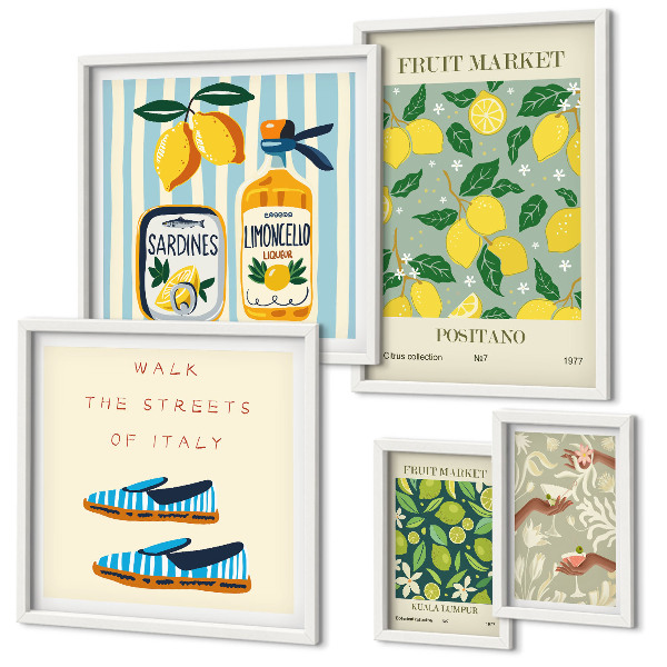 Set de 5 cuadros para salón Inspiraciones vintage frutales