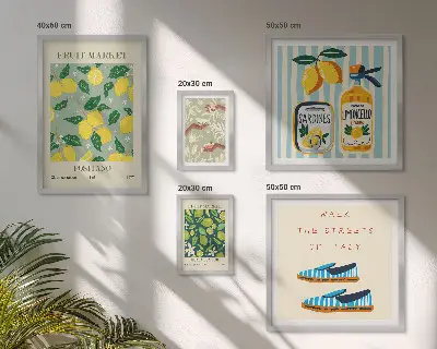 Set de 5 cuadros para salón con motivos de inspiraciones frutales vintage