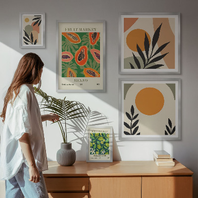 Conjunto de cuadros decorativos motivos retro de frutas tropicales