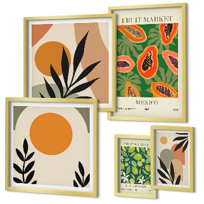 Conjunto de cuadros decorativos motivos retro de frutas tropicales