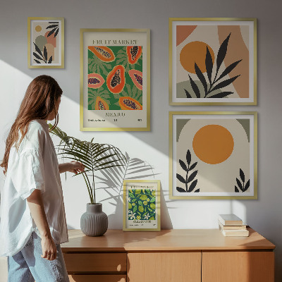 Conjunto de cuadros decorativos motivos retro de frutas tropicales