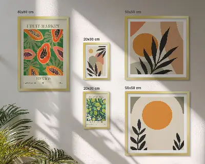Conjunto de cuadros decorativos con motivos retro de frutas tropicales