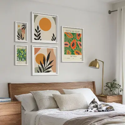 Conjunto de cuadros decorativos con motivos retro de frutas tropicales