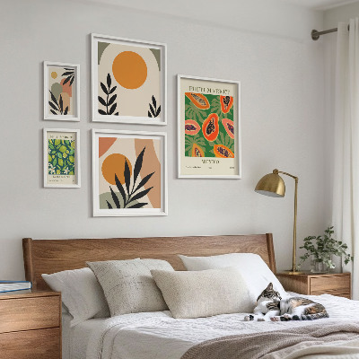 Conjunto de cuadros decorativos motivos retro de frutas tropicales