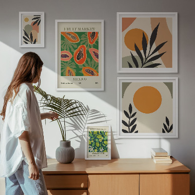 Conjunto de cuadros decorativos motivos retro de frutas tropicales