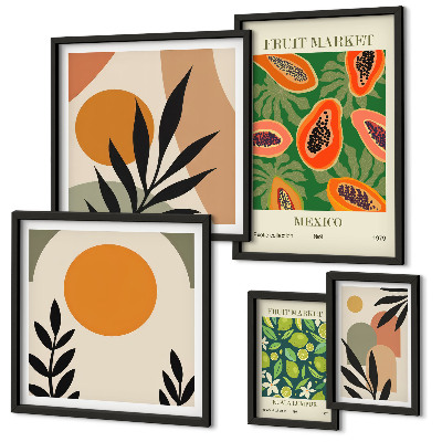 Conjunto de cuadros decorativos motivos retro de frutas tropicales