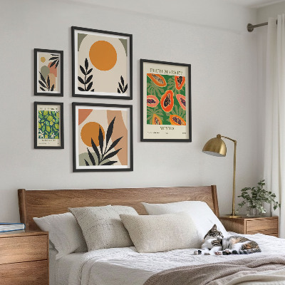 Conjunto de cuadros decorativos motivos retro de frutas tropicales