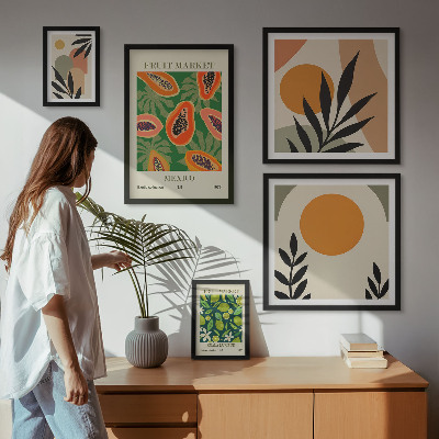Conjunto de cuadros decorativos motivos retro de frutas tropicales