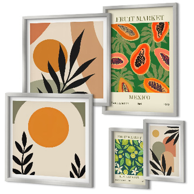 Conjunto de cuadros decorativos motivos retro de frutas tropicales