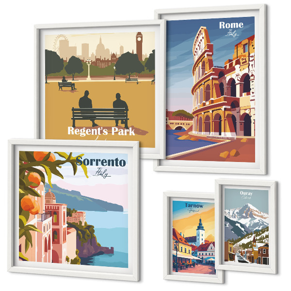 Set de 5 cuadros para salón Paisajes de ciudades europeas