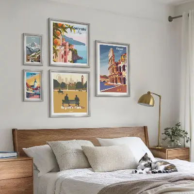 Set de 5 cuadros para salón con paisajes de ciudades europeas