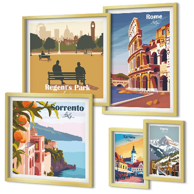 Set de 5 cuadros para salón Paisajes de ciudades europeas
