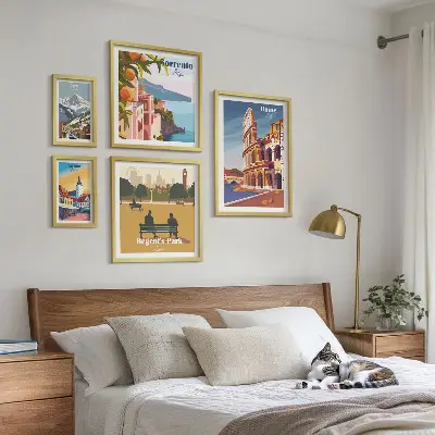 Set de 5 cuadros para salón con paisajes de ciudades europeas