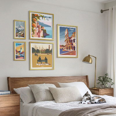 Set de 5 cuadros para salón Paisajes de ciudades europeas