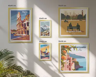 Set de 5 cuadros para salón con paisajes de ciudades europeas