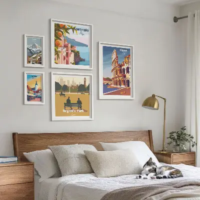 Set de 5 cuadros para salón con paisajes de ciudades europeas