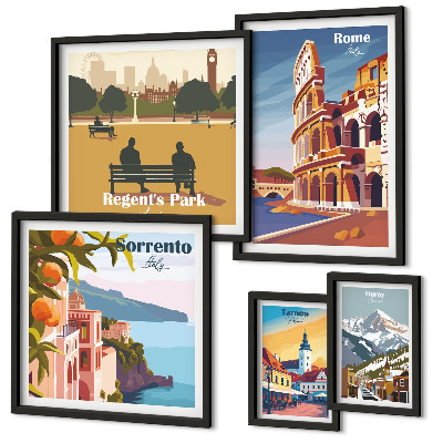 Set de 5 cuadros para salón Paisajes de ciudades europeas