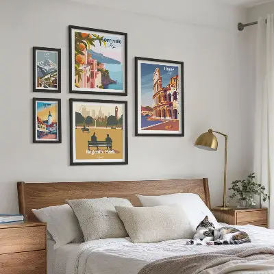 Set de 5 cuadros para salón con paisajes de ciudades europeas