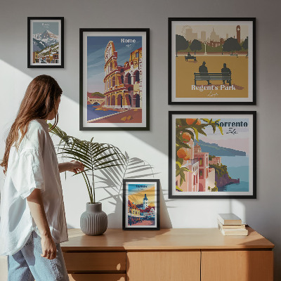 Set de 5 cuadros para salón Paisajes de ciudades europeas