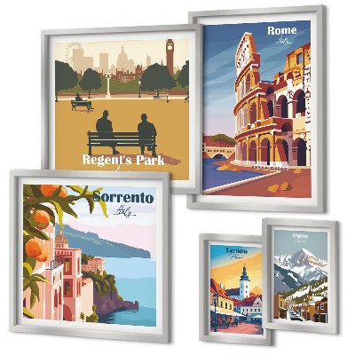Set de 5 cuadros para salón Paisajes de ciudades europeas