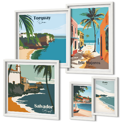 Conjunto de cuadros decorativos Playas costeras coloridas