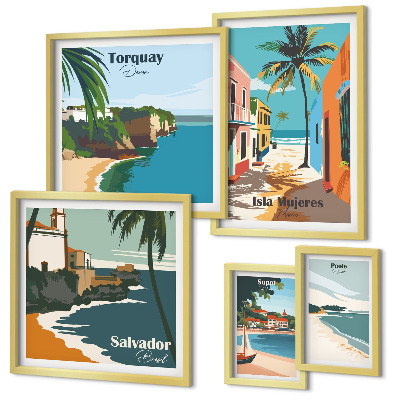 Conjunto de cuadros decorativos Playas costeras coloridas