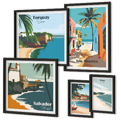 Conjunto de cuadros decorativos Playas costeras coloridas