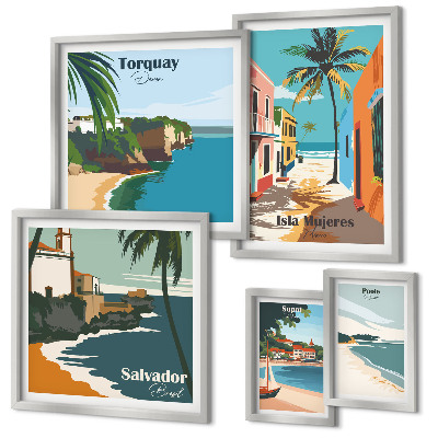 Conjunto de cuadros decorativos Playas costeras coloridas