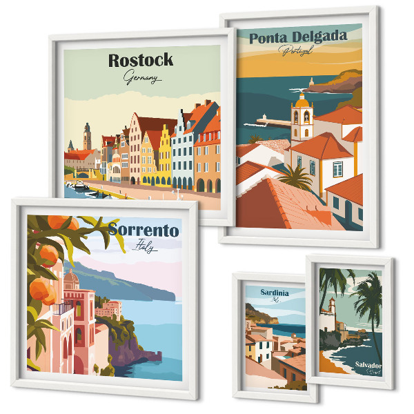 Set de 5 cuadros para salón Paisajes urbanos europeos