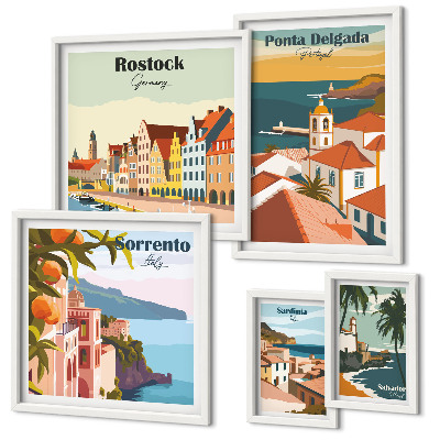 Set de 5 cuadros para salón Paisajes urbanos europeos
